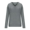 thumbnail image 5 of Idoravan Lightweight Sweaters for Women 2024 Spring Women's Winter Casual Solid Color V-neck Long-sleeved Knitted Loose Sweater Top Gray XXL, 5 of 7