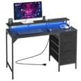 thumbnail image 1 of VEVOR 47" Computer Desk with LED Lights & Power Outlets, Gaming Table with 4 Large Drawers, Office Desk with Monitor Stand, Study Work Home Office, Small Spaces, Black, 1 of 9