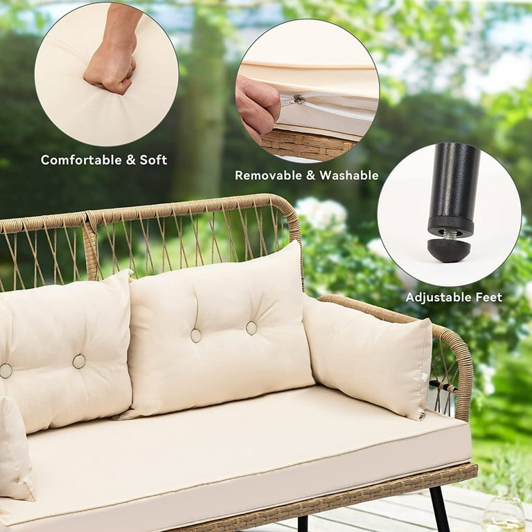 Free Shipping Dextrus 2 Piece Patio Furniture Wicker Outdoor Loveseat All Weather Rattan Conversation for Backyard Balcony and Deck with Soft Cushions and SideTable Light Brown Beige Walmart