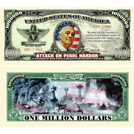 Pearl Harbor Million Dollar Bill with Bonus “Thanks a Million” Gift Card Set and Clear