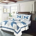 thumbnail image 2 of Kasentex  Cotton Patchwork Quilt Floral Patchwork Oversized Bedspread Coverlet Diamond Motif Blue/Ivory Quilt King, 2 of 5