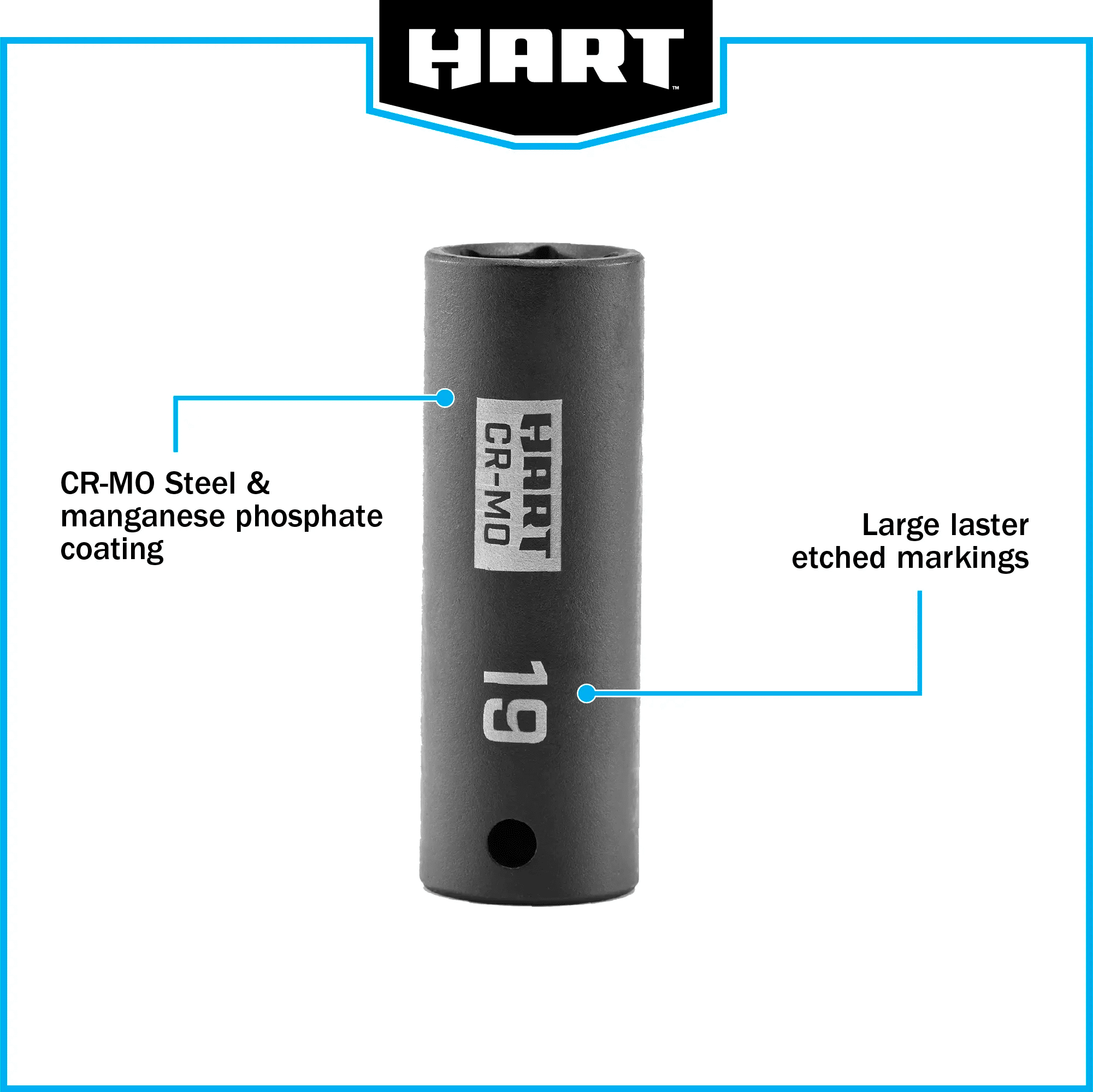 HART 11 Piece 1/2" CR-MO Impact Rated Socket Set, Metric Sockets