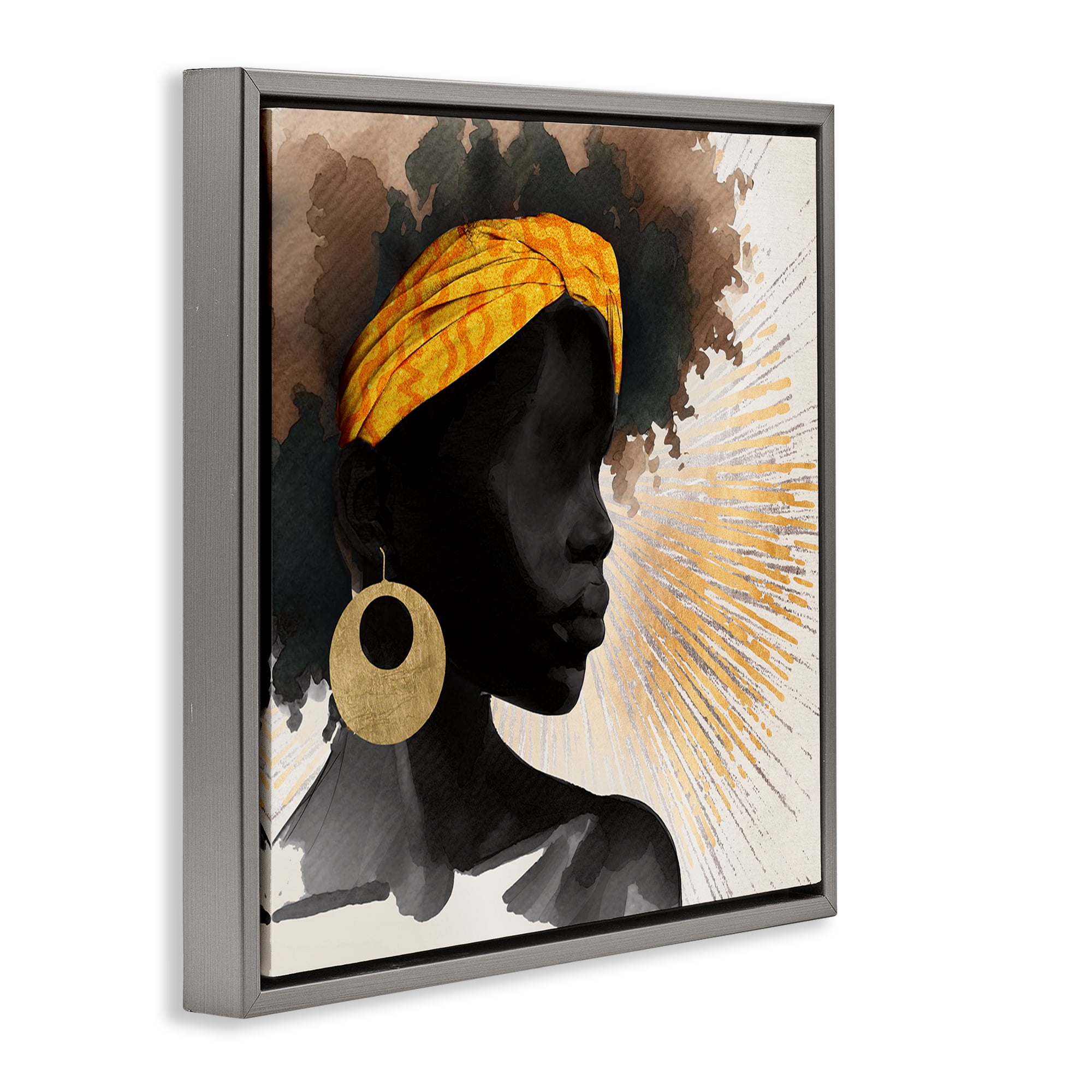 Stupell Industries Sunburst Silhouette with Headwrap Gray Framed Floater Canvas Wall Art, design by CAD Designs