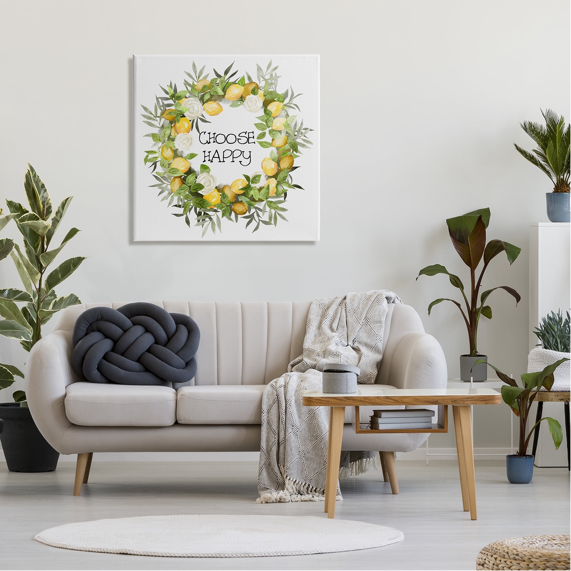 Stupell Choose Happy Lemon Roses Wreath Botanical & Floral Painting Gallery Wrapped Canvas Print Wall Art