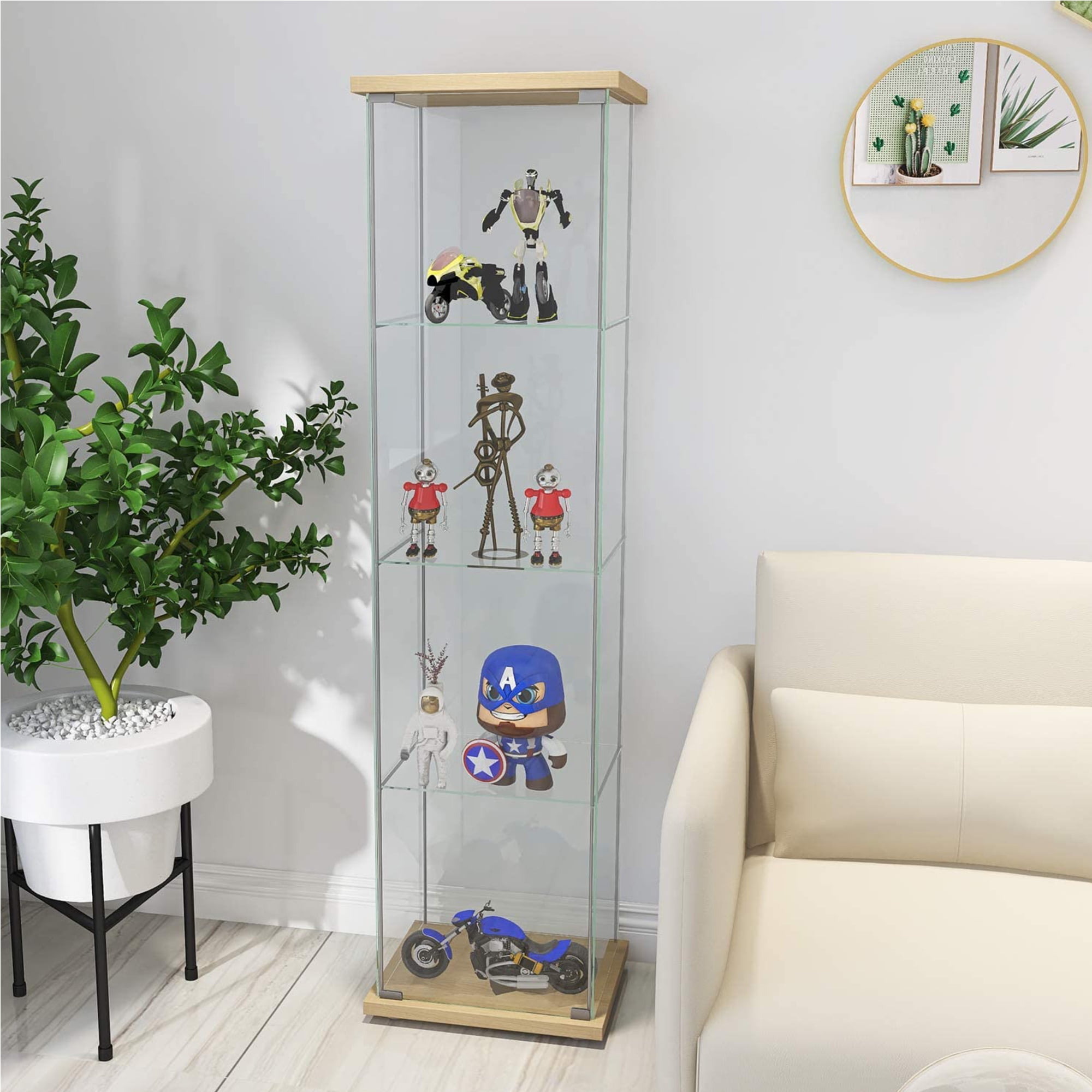 Glass Curio Cabinet 4 Shelf Glass Storage Cabinet For Living Room Corner Floor Standing Office
