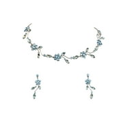 Faship Gorgeous Aqua Rhinestone Crystal Floral Necklace Earrings Set - Aqua