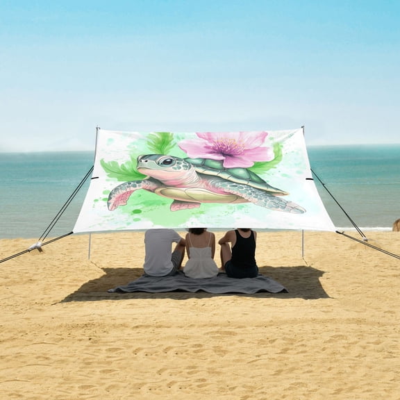 Beach Tent Beach Canopy 9.2x10.5Ft Beach Tent Sun Shelter Outdoor Canopy with Carry Bag for Camping, Backyard and Picnics Cute Turtle