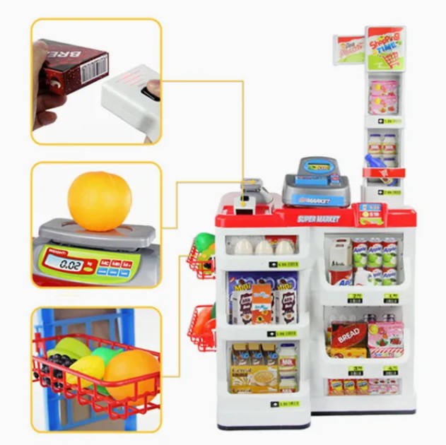 Mundo Toys Supermarket Play Set with Cash Register and Cart, 24 Pieces, Ages 3 and up