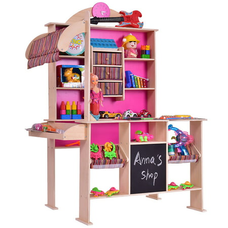 Gymax Wooden Toy Shop Market Shopping Pretend Play Set Toddler Kids Birthday