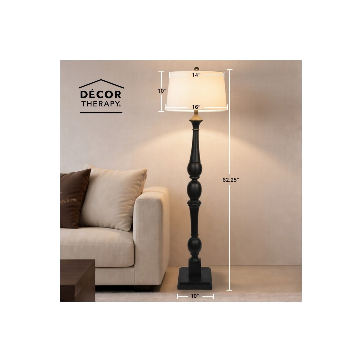 Decor Therapy Crossmill Resin Baluster Floor Lamp, 54 inches, Black