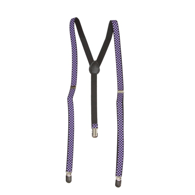 Checkered 3 Clip Stretchable Suspenders 2 pack- Purple