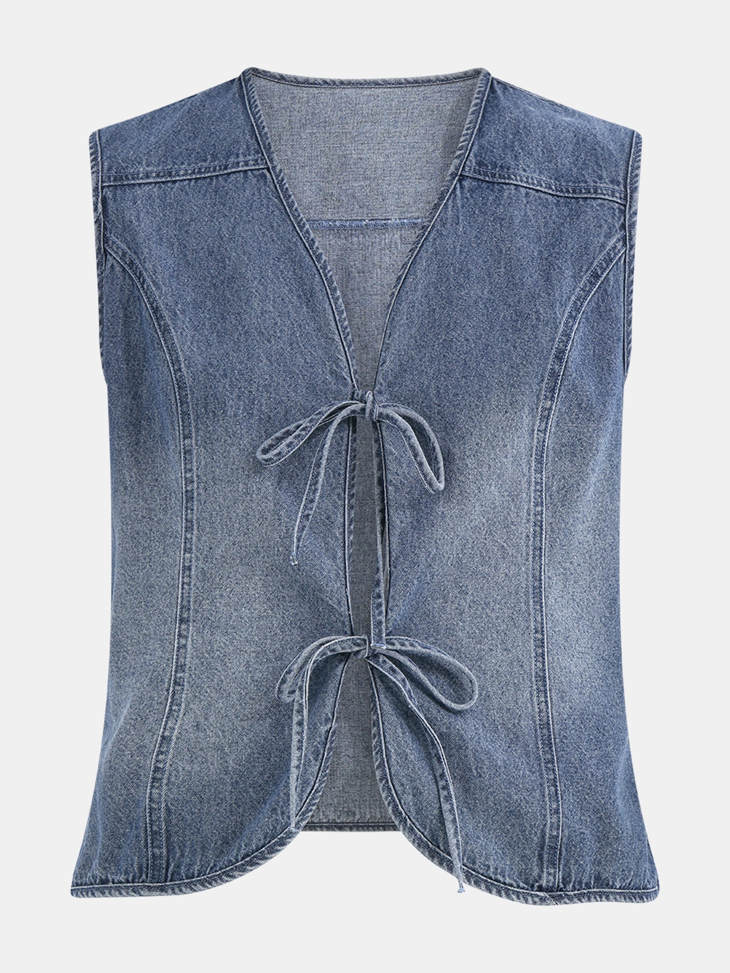 No Boundaries Cotton Denim Vest with Self Ties, Women's
