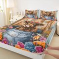 thumbnail image 3 of Manfei Animal Highland Cow Fitted Sheet Queen 3-Piece,Watercolor Flowers Bedding,Brown Blue,1 Fitted Sheet and 2 Pillowcases, 3 of 6