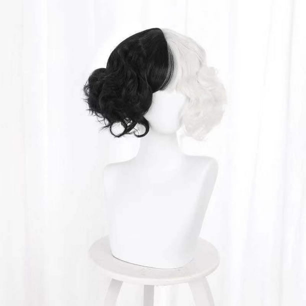 Half Black And Half White Short Curly Cosplay Wig Girls Short Hair Walmart Com