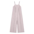 thumbnail image 7 of Women’s Soft Jersey Striped Jumpsuit, Crew Neck Adjustable Spaghetti Strap, Relaxed Fit Jumpsuit with Smocked Back, Comfy One Piece for Casual Outings, Beach Vacations, | CSEONE,Purple XL, 7 of 7