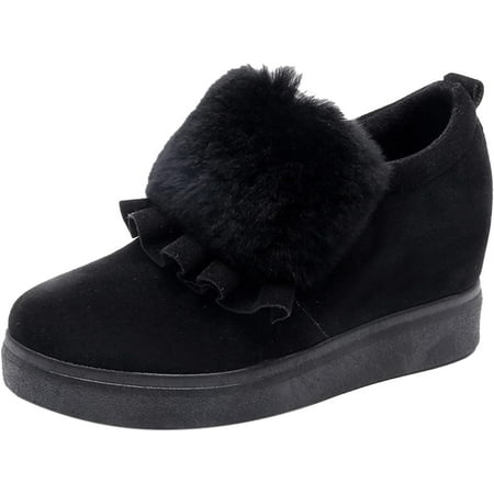 

Womens Ankle Boots Fashion Classic Cotton Shoes Vintage Autumn Winter Furball Embellished Thicksoled Wedges Boots