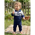 thumbnail image 4 of RUINIXCW Toddler Baby Boy Winter Fall Outfits Contrast Patch Long Sleeve Button Lapel Sweatshirt and Pants 2 Piece Set, 4 of 8