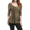 thumbnail image 2 of DARING DIVA Scoop Neck Peplum Blouse Top S Brown-Leopard, 2 of 7