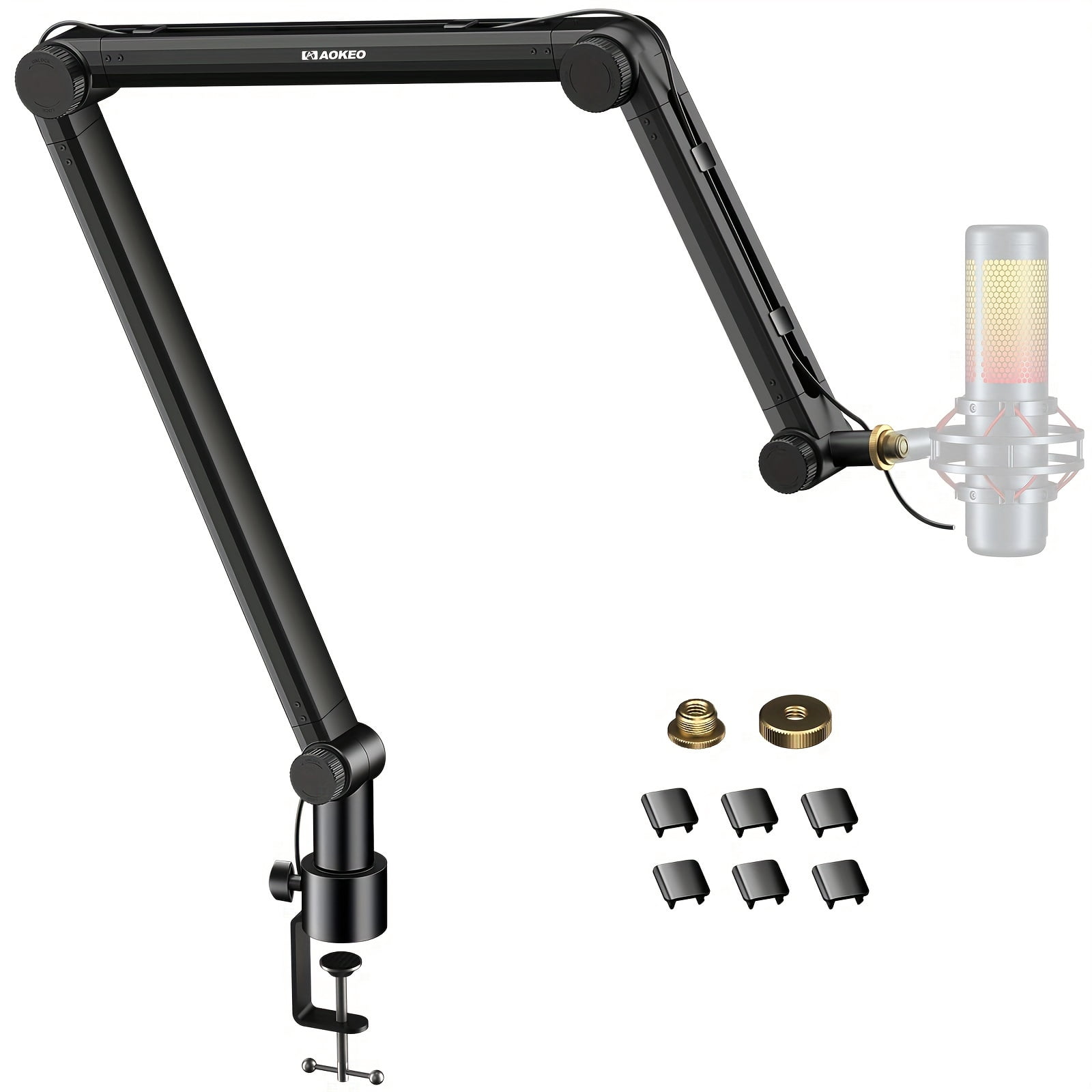 Adjustable Microphone Boom Arm with Cable Management, 3-Section Flexible Cantilever Bracket for Heavy Mics Like Blue Snowball, QuadCast, Elgato Wave - Desktop Clip Mount