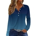 thumbnail image 2 of Womens Tops Women's Fashion Casual Gradient Printed V-Neck Long Sleeve Button T-Shirt Top, 2 of 5