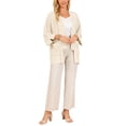 thumbnail image 2 of INSPIRE CHIC Women's Fall Linen Cardigan 3/4 Sleeve Open Front Loose Fit Lightweight Shrug with Pockets S Khaki, 2 of 6