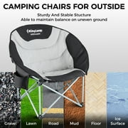 KingCamp Round Camping Chair for Adults, Oversized Outdoor Moon Chair with Side Pocket, Heavy-Duty Folding Lawn Chairs, Supports 330lbs, Black