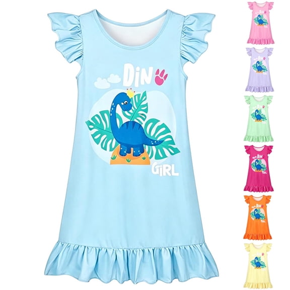 LRen Kids Girls Nightgowns Pajamas for Girl Cute Print Flutter Sleeves Sleepwear Toddler Nightgown Night Sleep Dress Clothes for 3-10 Years Little Girls