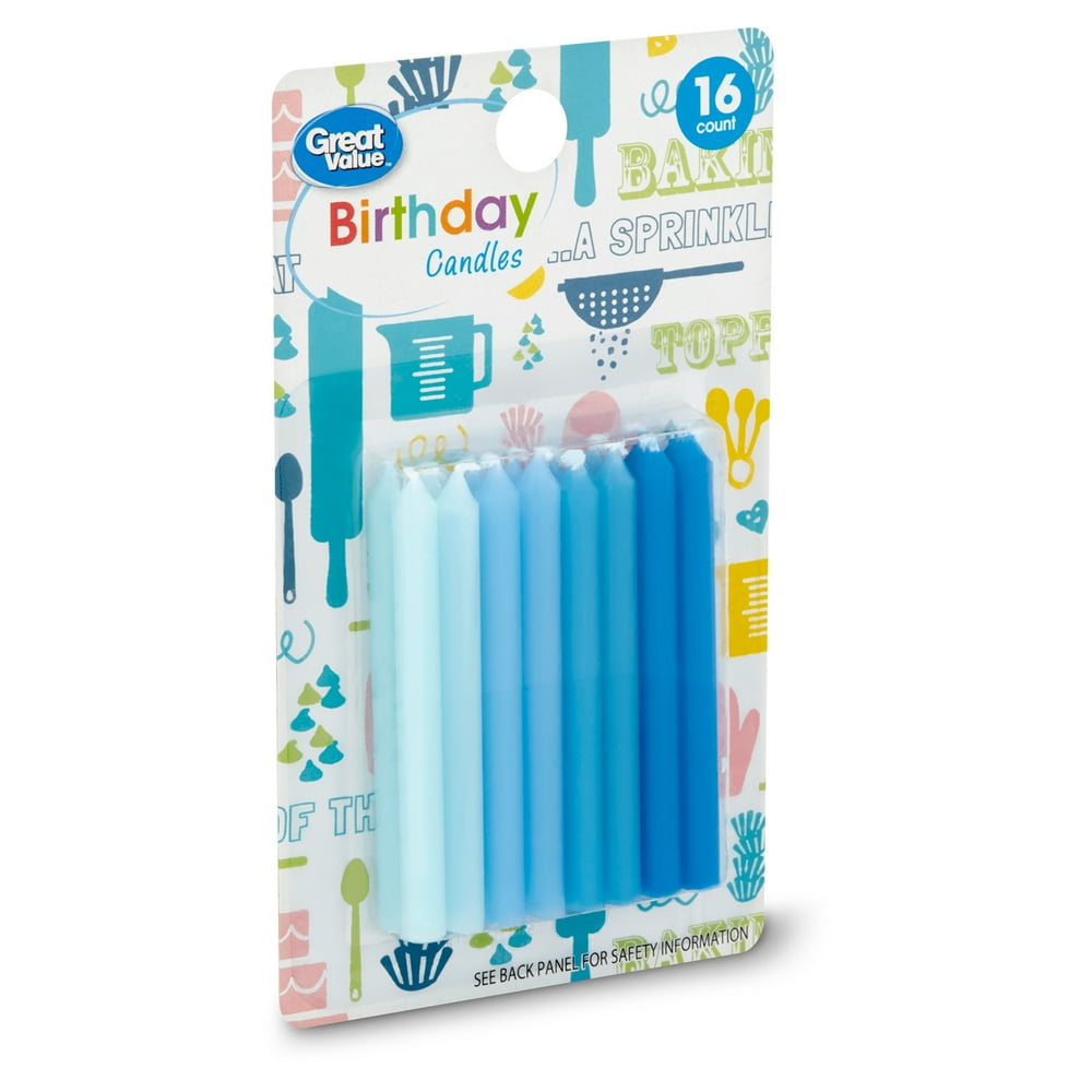 Great Value Ombre Blue Birthday Candles, 16 count