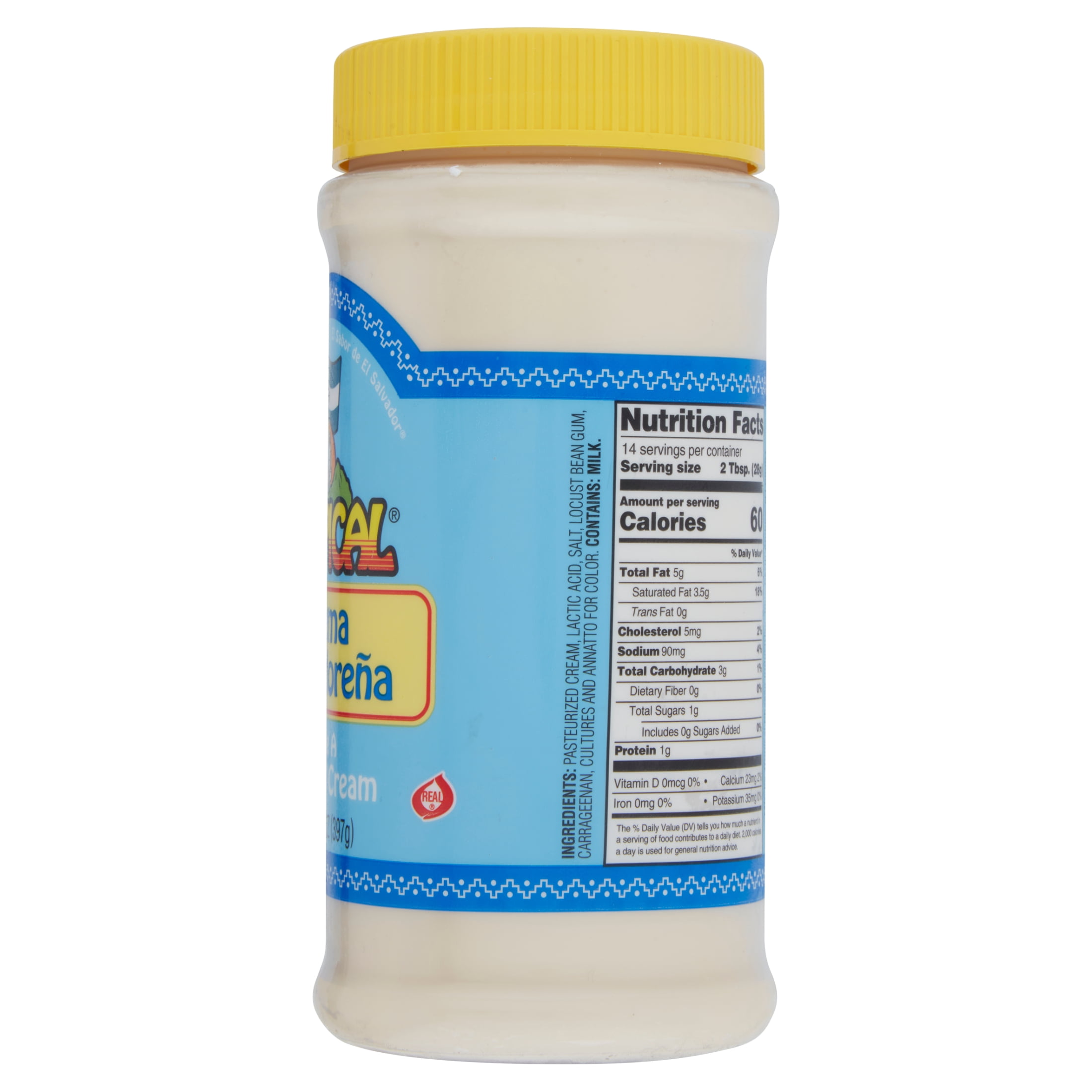Tropical Crema Salvadorena Salvadoran Style Mild Sour Cream, Grade A Cultured, 14oz Resealable Jar, Contains Milk