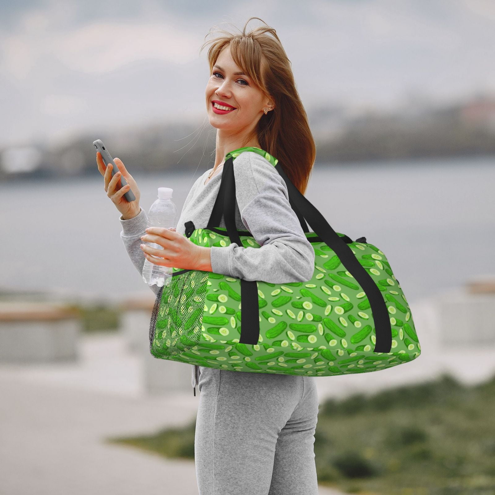 Fuzoiu Green Cucumber Print Travel Duffle Bag,Carry On Tote Bags,Duffel Bag,Sport Gym Bag, Hospital Bag for Labor and Delivery, Overnight Bag,Luggage Bag