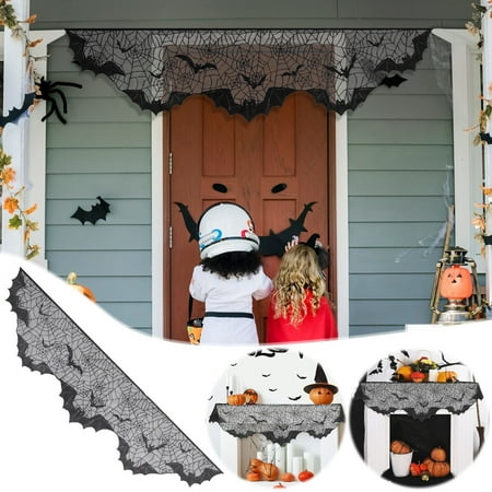 

Halloween Cobweb Fireplace Scarf Halloween Decoration Black Lace Spiderweb Mantle Scarf Halloween Party Supplies Black Lace Spider Web Table Runner for Halloween Table Decor