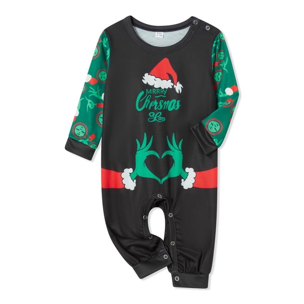 Pijama familiar navideño con traje de manga larga estampada de elfo de dibujos animados + traje de pantalones largos ; Bebé-12-18 Meses