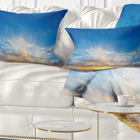 Designart Bright Blue Evening Sky Panorama - Contemporary Landscape Printed Throw Pillow - 12x20