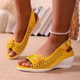 thumbnail image 2 of Fiaer Buckled Wedge Sandals for Women Open Toe Slingback Heeled Dress Sandals Summer Hollow out Floral Footwear Yellow 9.5, 2 of 9