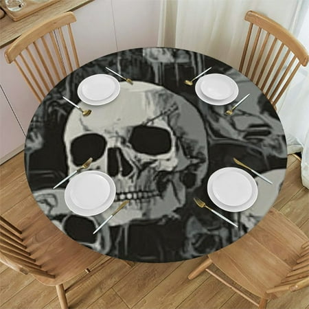 

Ullo0ord Fitted Round Tablecloth with Elastic Edge Wipe Clean Fantasy Skull Table Cloth for Outdoor/Indoor Use Fits Round Tables 46 -50