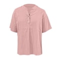 thumbnail image 5 of TrendOFT Womens Pullover Tops Solid Color Loose Fit Stand Collar Short Sleeve Casual Daily Soft Tops Pink XXL, 5 of 6