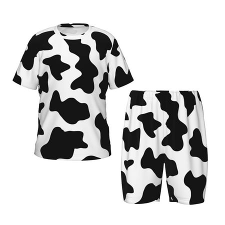 Luyuia Milk Cow Print Girls  2-Piece Tie-Dye Pajama Set  Cute Summer Loungewear with Shirt and Tank Shorts Nightwear-4X-Large