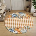 thumbnail image 3 of Round Area Rugs 6Ft, Thanksgiving Fall Non-Slip Washable Circle Rugs Carpet, Autumn Orange Blue Pumpkin Check Indoor Outdoor Rug Floor Mats Throw Runner for Bedroom Living Room Bathroom, 3 of 8