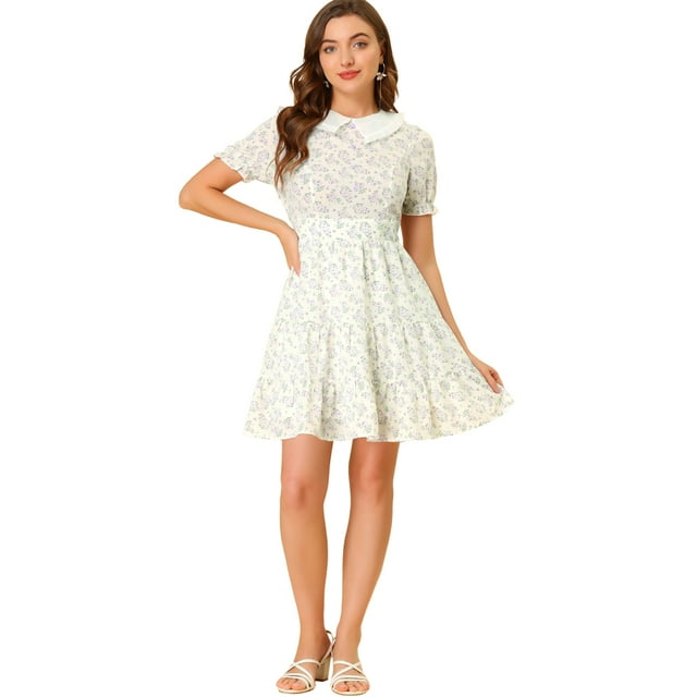 INSPIRE CHIC Robe Fleurie à Col Peter Pan Évasée pour Femme