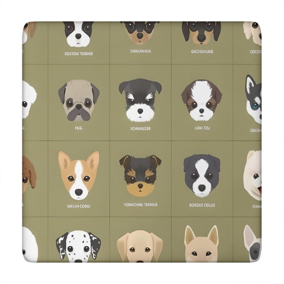 Dog Breeds Square Fitted Tablecloth with Elastic Edge,Square Table Cover,Washable Elastic Table Cover for Home Kitchen Party Decor 34"x34"