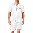 thumbnail image 2 of CCRFTGI Mens Pajama Set Short Sleeve Sleepwear for Men Cooling Summer Pjs Satin Silk Lightweight Soft Pijama with Pockets White XL, 2 of 4