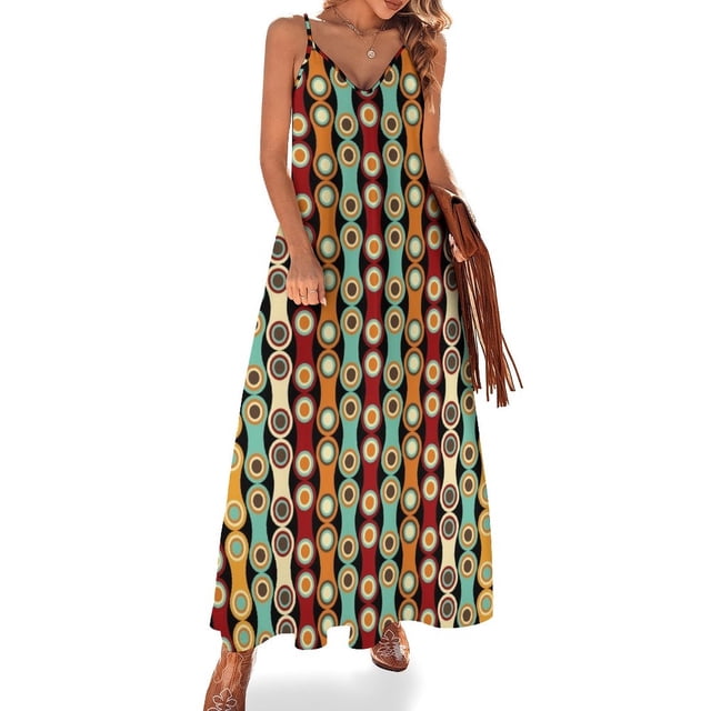 Vestido de noche sin mangas estilo retro bohemio de los años setenta con estampado vintage para mujer