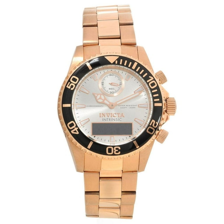 Invicta Men s 12474 Pro Diver Intrinsic Ana Digi Silver Dial Rose Gold Steel Chronograph Dive Watch