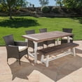 thumbnail image 3 of GDF Studio Preston Outdoor Acacia Wood and Wicker 6 Piece Dining Set, Dark Brown Sandblasted and Multibrown, 3 of 13