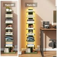 thumbnail image 3 of Narrow Bookshelf 8-Tier with LED Lights, Spine Corner Shelf for Small Space, Modern Standing Unit for Living Room Office Study Entryway, Olive Green, 3 of 8