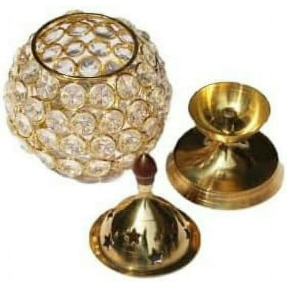 Akhand Diya Decorative Diya Tea Light Holder Home Décor Brass Puja Lamp with Glass Cover