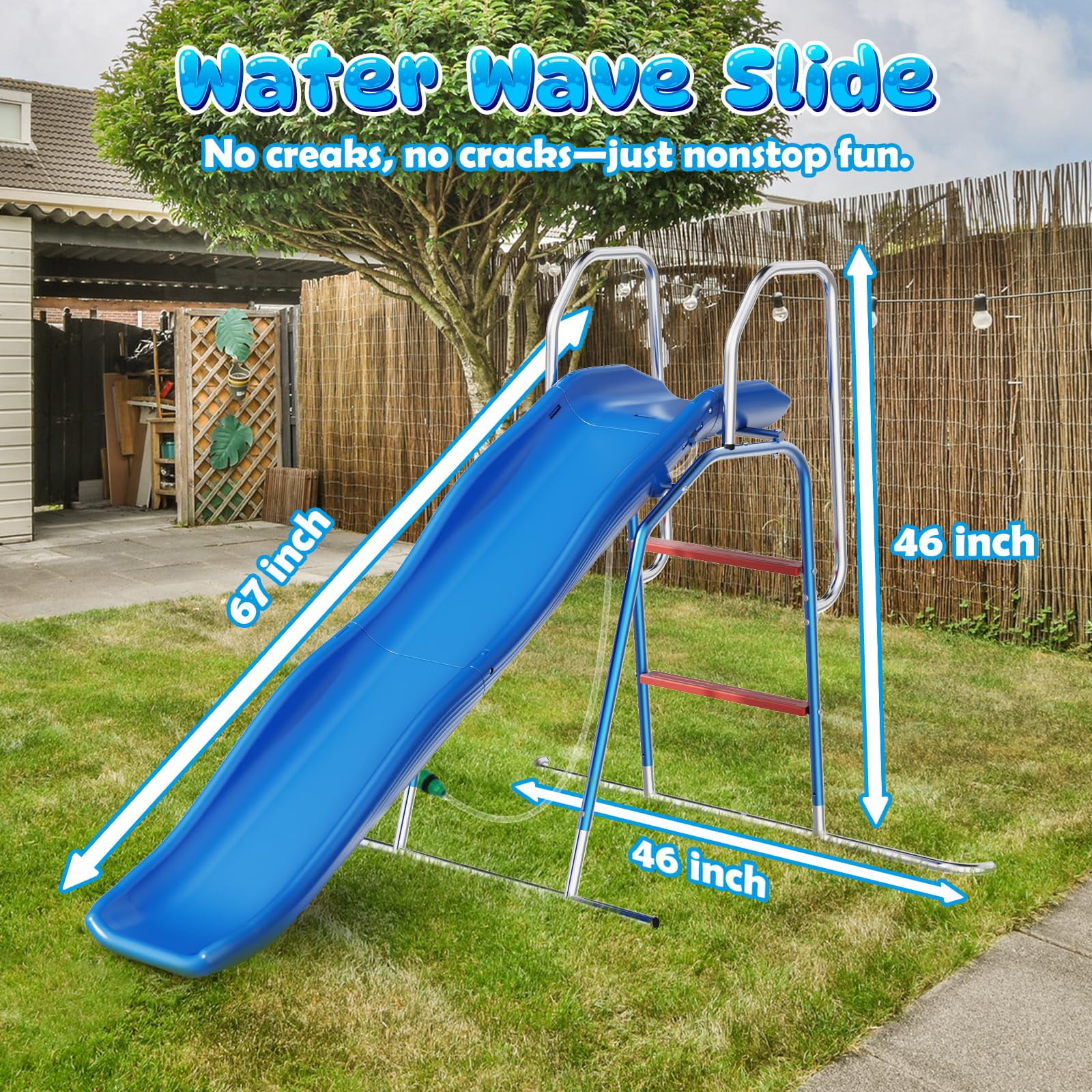 Lawn Water Slide with 3-Zone Spray Sprinkler and Ground Tarp Backyard Summer Outdoor Play