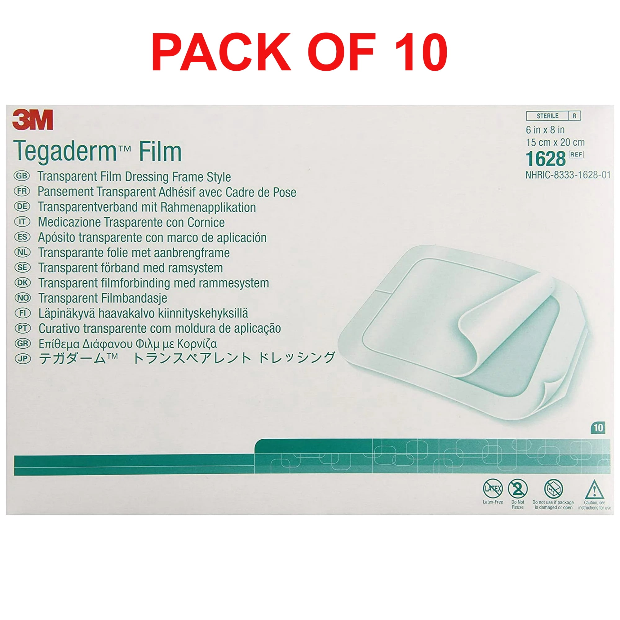 3M Tegaderm Transparent Film Waterproof Dressing Rectangle Frame for Wound Care, 6 x 8 Inch (10 Pack)