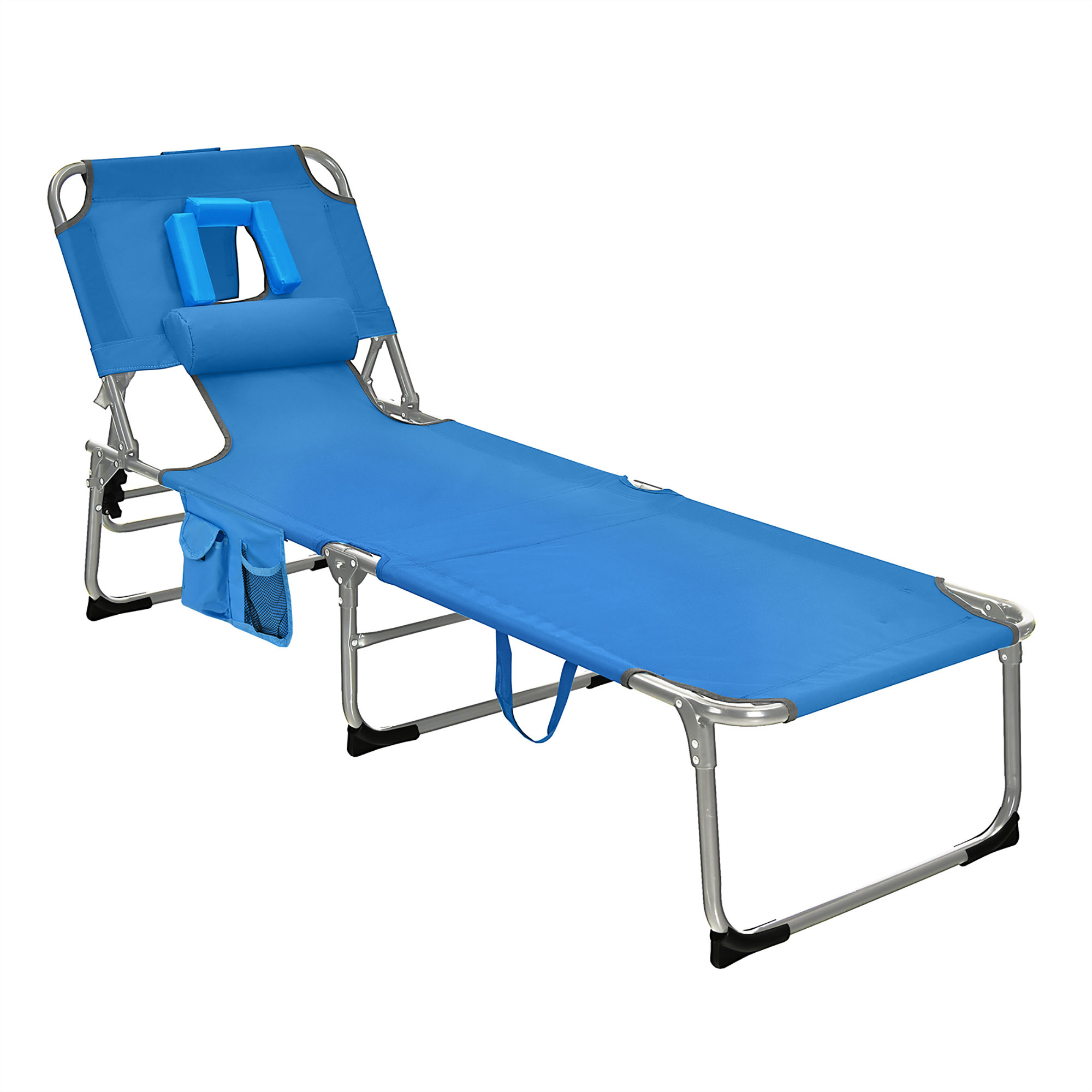 Goplus Outdoor Beach Lounge Chair Folding Chaise Lounge with Pillow Blue - image 2 of 8