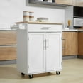 thumbnail image 2 of Homiyad Kitchen Island Cart Rolling Trolley Cart with Drawer, Storage Cabinet & Towel Rack, White, 2 of 8